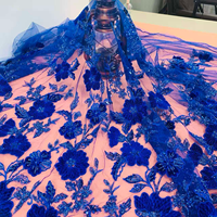 Vente en gros de tissu en maille brodé de perles florales 3D, orné de paillettes, accessoires pour robe de mariée, broderie de perles, dentelle en tulle 100%