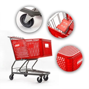 Carrello <span class=keywords><strong>spesa</strong></span> in metallo OEM, attrezzatura per supermercati, carrello per negozi al dettaglio, cestino per negozio cromato resistente - Product Image 2