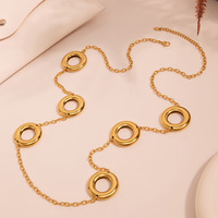 Chaîne de cou longue en acier inoxydable, cercle creux bicolore, plaqué or 18 carats, bijoux simples et polyvalents