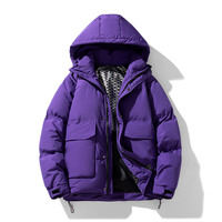 Blouson matelassé à capuche grande taille coupe ample coupe-vent épais avec fermeture éclair et multiples poches pour homme et femme