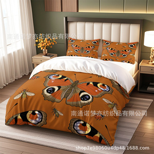 Parure de lit papillon marron caramel Xzl pour lit 1,8 m, impression numérique, douce et respirante, été 2026 - Product Image 2