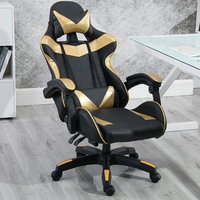 Chaise d'ordinateur de jeu à bascule de luxe bon marché chaise de jeu PC chaise de jeu de course en cuir PU doré avec repose-pieds