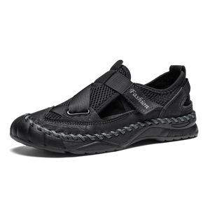 Sandalias Duraderas de Punta Cerrada para Uso Diario, Sandalias Casuales de Malla y Cuero con Cierre de Velcro, Diseñadas para Salidas Relajadas de Verano - Product Image 3