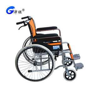 รถเข็นวีลแชร์แบบพับได้ Jinwang น้ำหนักเบา เบาะสีส้ม โครงเหล็ก สำหรับการเดินทาง ช่วยเหลือการเคลื่อนไหวสำหรับผู้สูงอายุและผู้พิการ - Product Image 2