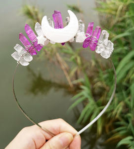 DIY buen diseño bruja Luna Shell Accesorios blanco púrpura cristal corona hecha a mano nupcial banda para el cabello accesorios para el cabello - Product Image 3