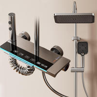 Ensemble de douche moderne en bronze canon avec affichage LED de la température, bande lumineuse d'ambiance, commandes à touches piano et 4 modes de jet d'eau