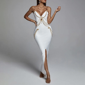 Abito Lungo Estivo di Lusso <span class=keywords><strong>da</strong></span> Donna, Sexy Nero con Spalline Sottili, Elegante per Cerimonie, Serate Formali, Feste, con Diamanti Naturali, Vestito a Tubino - Product Image 6