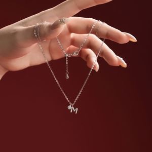 Dylam <b>Initial</b> Necklace Rhodium Plated 925 <b>Silver</b> 5A Zirconia Tiny -M- Letters Monogram <b>Pendant</b> Necklaces for Women - Product Image 2