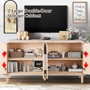 Farmhouse Curved Storage Sideboard 59 Inch Vertical Wood Grain Carving Adjustable <b>Shelves</b> <b>Kitchen</b> Living Room Cabinet - Product Image 5