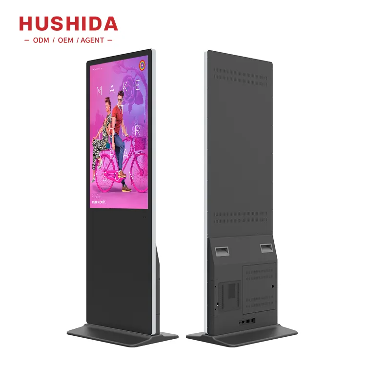 Ultra thin free standing lcd advertising player touch screen android wifi stand vertical tv digital display