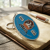 Porte-clés personnalisé en alliage de zinc plaqué argent, ovale, avec logo de marque et lettres émaillées, pour cadeaux souvenirs