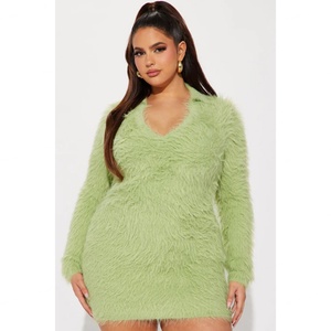 เดรสไหมพรมคอวีทรงเอเข้ารูป สไตล์หวานเรียบง่าย ความยาวมินิ สำหรับผู้หญิง ฤดูใบไม้ร่วง - Product Image 5