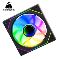 Ventilateur de refroidissement à roulement fluide AntarcChill 120 mm avec cadre noir, logo personnalisé, éclairage ARGB, ventilateur d'échappement pour boîtier PC, dissipateur thermique en plastique