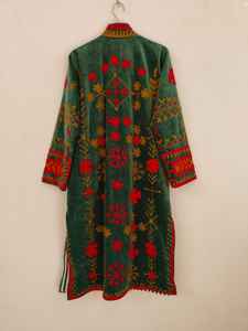 เสื้อโค้ทกำมะหยี่ยาว ปักลายซูซานี ทำมือ ลายดอกไม้ชนเผ่า เสื้อโค้ทยาวสไตล์โบฮีเมียน เสื้อแจ็คเก็ตสไตล์ชาติพันธุ์สำหรับผู้หญิง - Product Image 6