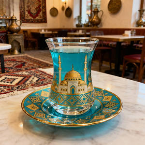 <span class=keywords><strong>Bicchieri</strong></span> da tè <span class=keywords><strong>turchi</strong></span> e piattini in vetro trasparente tazze da tè e piattini accentati tazza da tè turco - Product Image 1