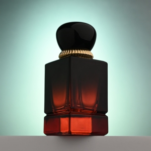 Flacon de parfum en verre double segment de luxe personnalisé de 50 ml, flacon pulvérisateur avec <span class=keywords><strong>dégradé</strong></span> de couleur et capuchon noir doré, logo OEM - Product Image 1