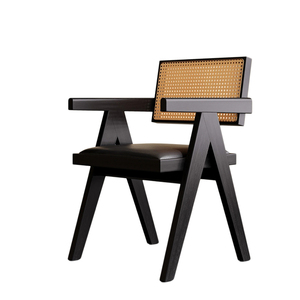 <span class=keywords><strong>Chaise</strong></span> de salle à manger <span class=keywords><strong>en</strong></span> bois massif de <span class=keywords><strong>noyer</strong></span> moderne avec accoudoirs <span class=keywords><strong>en</strong></span> rotin de style Wabi-Sabi Chandigarh pour la maison, l'appartement, les salles à manger - Product Image 1