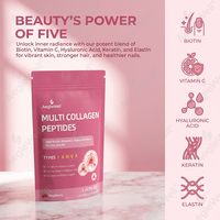 AegleWell OEM Poudre de peptides de collagène multi-sources Type I II III V X saveur framboise Biotine Vitamine C Acide hyaluronique Peau Cheveux Articulations GMP