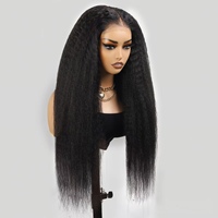 Peluca Yaki Kinky Straight 100% Cabello Humano, Cierre de Encaje Frontal 13x4 4x4 5x5, Cabello Virgen Brasileño Remy Negro 150g-300g, Hecho a Máquina