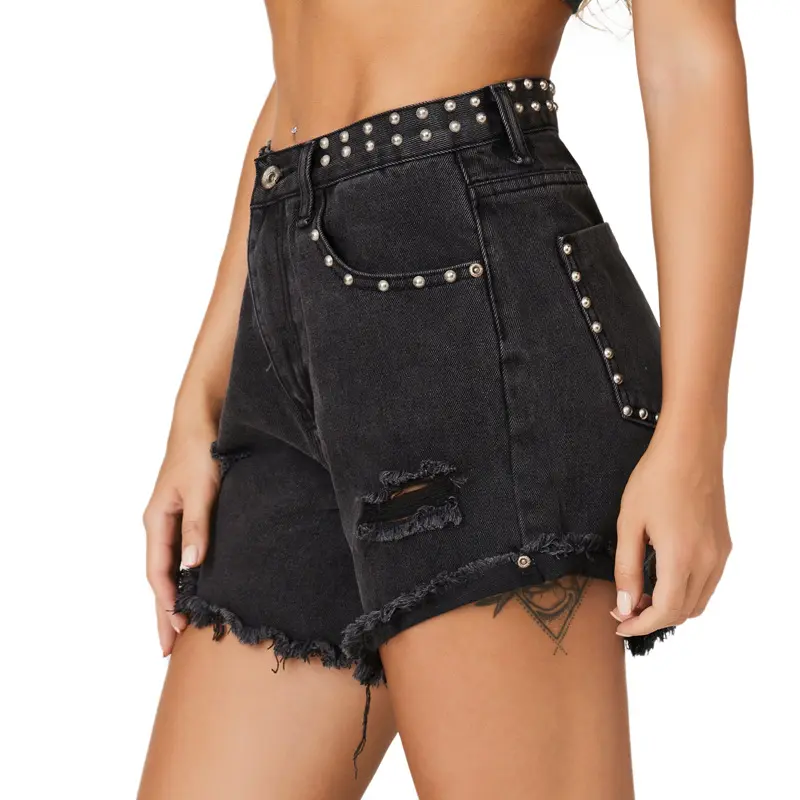 10%OFF Black Denim Shorts Large Size Spring Summer High Waist All-match Shorts Hot Pants Women's Sports Shorts With Pockets