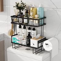 Großhandel Doppelstöckiges Metall-Badezimmerregal mit Handtuchhaken Platzsparendes Wandmontiertes Duschregal für Toilettenartikel-Aufbewahrung