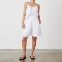 Ensemble d'été en coton et lin solides, dos nu, vêtements pour femmes, dentelle, 2 pièces creuses, gilet court, haut, pantalon large pour femmes