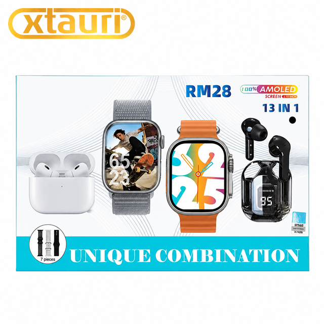 XTAURI RM28 13 in 1 Unique Combination Gift Box 2.10 AMOLED Dual Smart Watch TWS Earphone for Wholesale
