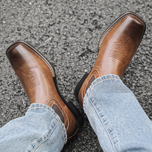 Bottes <span class=keywords><strong>Chelsea</strong></span> pour hommes 8602, style britannique rétro, brodées, à talon épais, mi-mollet, style cowboy occidental, collection automne - Product Image 2