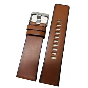 High-quality square tail with rivet vintage brown 22 24 26mm first-layer genuine calf leather watch band strap for watch