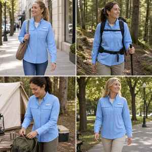 Camisa de Pesca Azul Claro para <span class=keywords><strong>Mujer</strong></span>, Manga Larga, Talla Grande 50+, Impermeable, Protección Solar de Alta Calidad, Transpirable, para Actividades al Aire Libre - Product Image 6