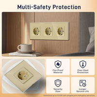 Prise murale triple UBARO série F 228 mm 16A avec panneau en verre trempé ABS, ports USB-A et Type-C, 3 prises Schuko, alimentation électrique CN