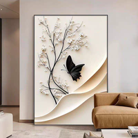 Peinture murale en porcelaine cristalline à texture 3D moderne de luxe, motif papillon et feuille dorée, pour la maison, l'hôtel, l'entrée verticale, le couloir