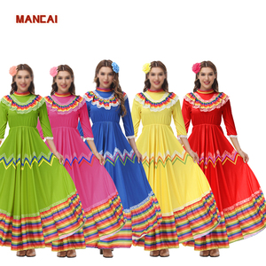 Robe traditionnelle <span class=keywords><strong>mexicaine</strong></span> pour femmes, <span class=keywords><strong>costume</strong></span> de danse bohème long, pour le Cinco de Mayo, Halloween, festival, spectacle de scène, tenue bohème - Product Image 1