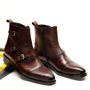 Bottes <span class=keywords><strong>Chelsea</strong></span> tendance faites à la main pour hommes, chaussures personnalisées à boucle, trois lanières, bottes d'hiver pour hommes, bottes habillées formelles pour hommes, bottes de soirée - Product Image 3