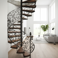 Escalier en colimaçon décoratif en fer forgé, design en arc, pour maison, hôtel, application durable, marches en marbre