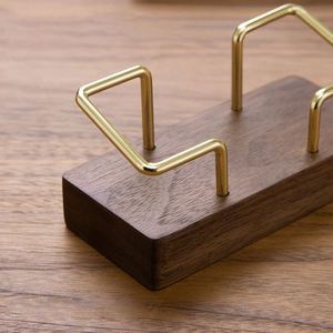 Office Desktop Gift Wood Name Card <b>Holder</b> Laser Logo Black Walnut Beech Wooden Metal Name Card <b>Holder</b> - Product Image 2
