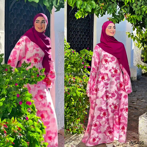 ชุดอาบายะพิมพ์ลายดอกไม้สีชมพูใหม่ประจำฤดูใบไม้ผลิ/ฤดูร้อนปี 2026 ชุดเดรสผู้หญิงมุสลิมลายดอกไม้สีตามสั่ง - Product Image 2