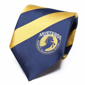 カスタムロゴゴールドグラウンドネイビーストライプネクタイ学校ロゴネクタイ学生のため - Product Image 3