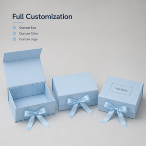 Boîte cadeau pliable magnétique de luxe A4 bleu ciel en carton recyclable avec ruban et nœud, finition mate, directement de l'usine pour la vente au <span class=keywords><strong>d</strong></span>étail - Product Image 5