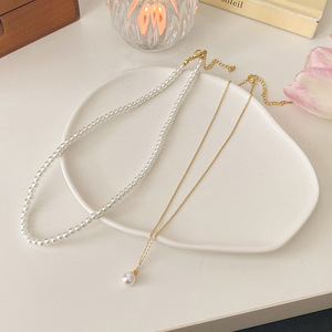Collar <span class=keywords><strong>de</strong></span> cadena <span class=keywords><strong>de</strong></span> doble capa inspirado en el lujo, collar minimalista con colgante <span class=keywords><strong>de</strong></span> una sola perla, regalos para mujeres - Product Image 3
