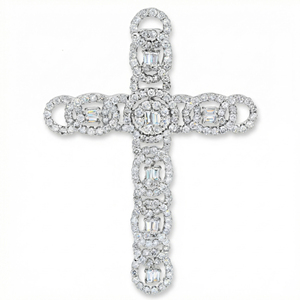 CUSTOM SILVER 10K/14K/18K GOLD PLATED LAB GROWN CVD DIAMOND CLASSIC ENGAGEMENT <b>GIFT</b> SWEATER CHAIN NECKLACE CROSS PENDANT - Product Image 1