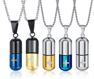 Nueva moda de los hombres es Punk abrir la cápsula de botella de Perfume botella de píldora Cruz colgantes Acero inoxidable cadena para el regalo de las mujeres - Product Image 1