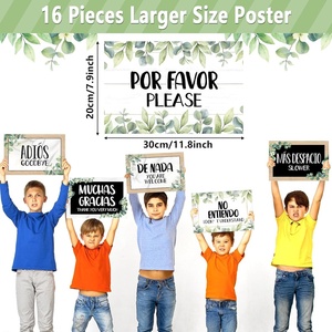 Set di Poster con Frasi in Spagnolo e Punti Adesivi per Aula, Decorazione Murale Educativa Bilingue per Insegnanti e Scuola Domestica - Product Image 2
