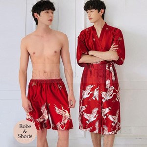 SAMWESTART Print Kimono Nightwear <strong>Men</strong> Satin Crane Sleepwear Home <strong>Dressing</strong> <strong>Gown</strong> Robe Set Lounge Wear Nightgown Bathrobe - Product Image 3