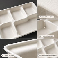 Bandeja de Almuerzo Ecológica de Caña de Azúcar con Bisagras - Contenedor Desechable Compostable para Comida para Llevar, Bandeja de Alimentos de Bagazo