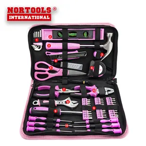 71件粉红色精致便携式手动工具套装可爱工具包女士礼物