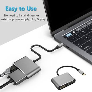 Jasoz nickelé USB C mâle vers <span class=keywords><strong>HDMI</strong></span> + <span class=keywords><strong>VGA</strong></span> femelle adaptateur PVC veste 4K résolution convertisseur vidéo pour Macbook et projecteur - Product Image 2