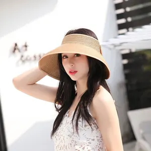 Của phụ nữ lớn vành Polyester rơm Sun hat rắn màu mùa hè Kem chống nắng rỗng Top bãi biển Ngoài trời sử dụng thể thao Câu Cá Mùa xuân mùa hè