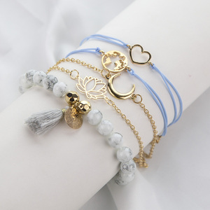 Set di Bracciali in Cinque Pezzi Stile Bohémien con Design Floreale Intrecciato, Placcati in Argento, con Cuore Cavo, Loto, Mappa e <span class=keywords><strong>Luna</strong></span>, Regalo per Donne - Product Image 6