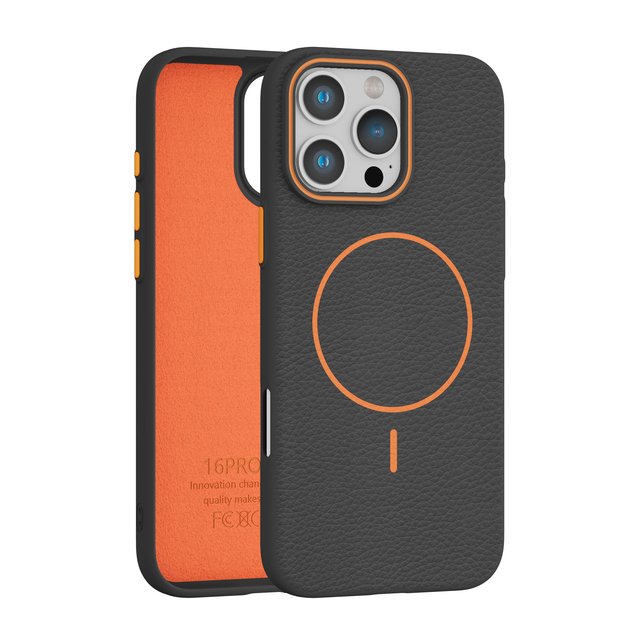 New Arrival Luxury Fashion Color-block Designed Litchi Texture Magnetic Shockproof Wireless Charge PC+Leather Mobile Phone Case